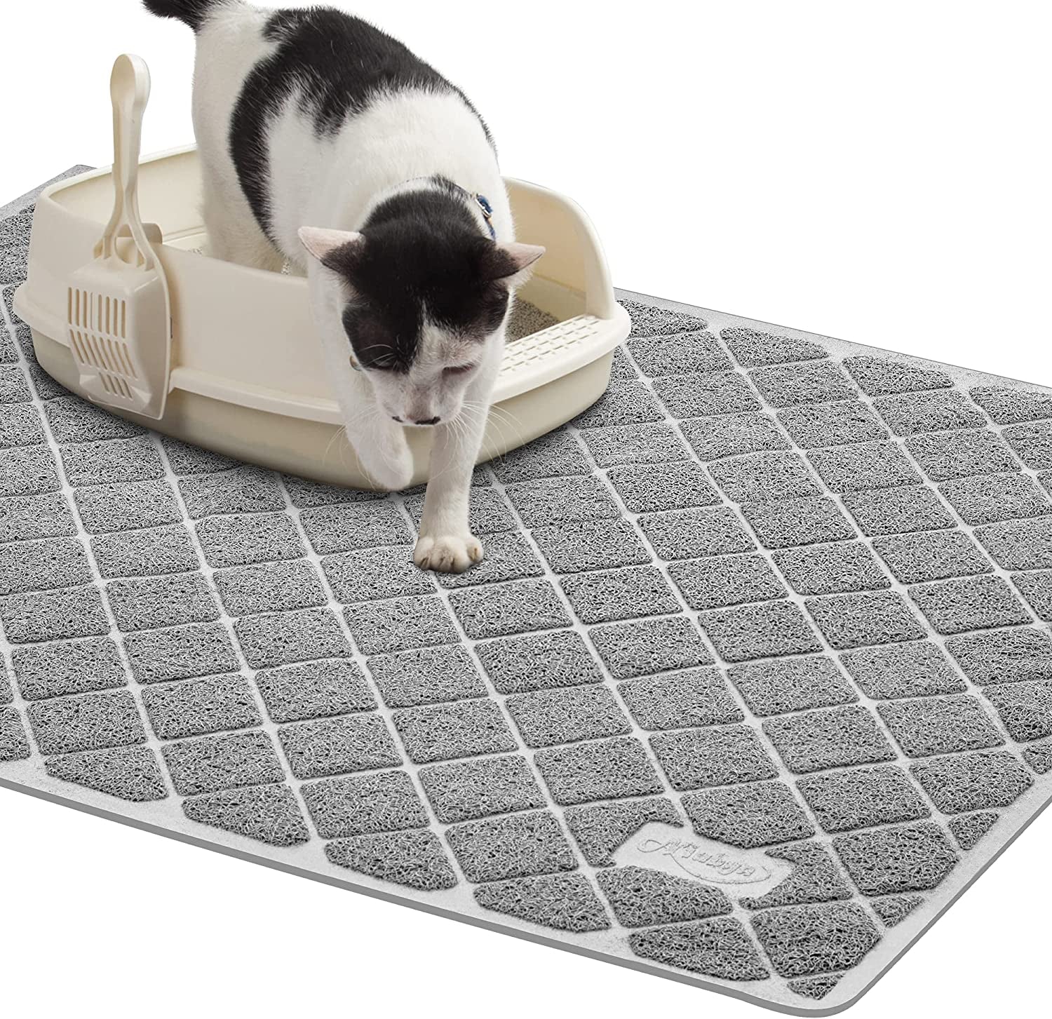 Premium Cat Litter Mat with Non-Slip Waterproof Backing, Soft Litter Trapping Design for Easy Cleaning