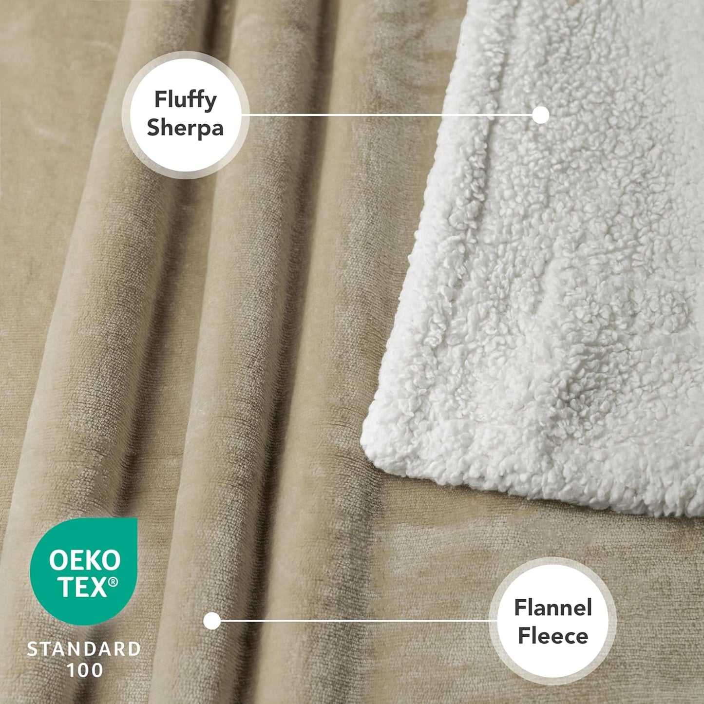 Reversible Sherpa Fleece Dog Blanket for Medium to Large Pets, Soft Plush Couch Cover Protector, Machine Washable, 80x60, Taupe