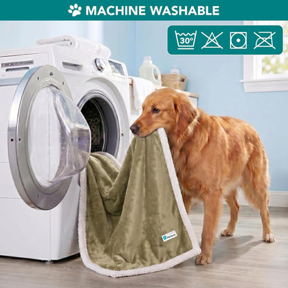 Reversible Sherpa Fleece Dog Blanket for Medium to Large Pets, Soft Plush Couch Cover Protector, Machine Washable, 80x60, Taupe