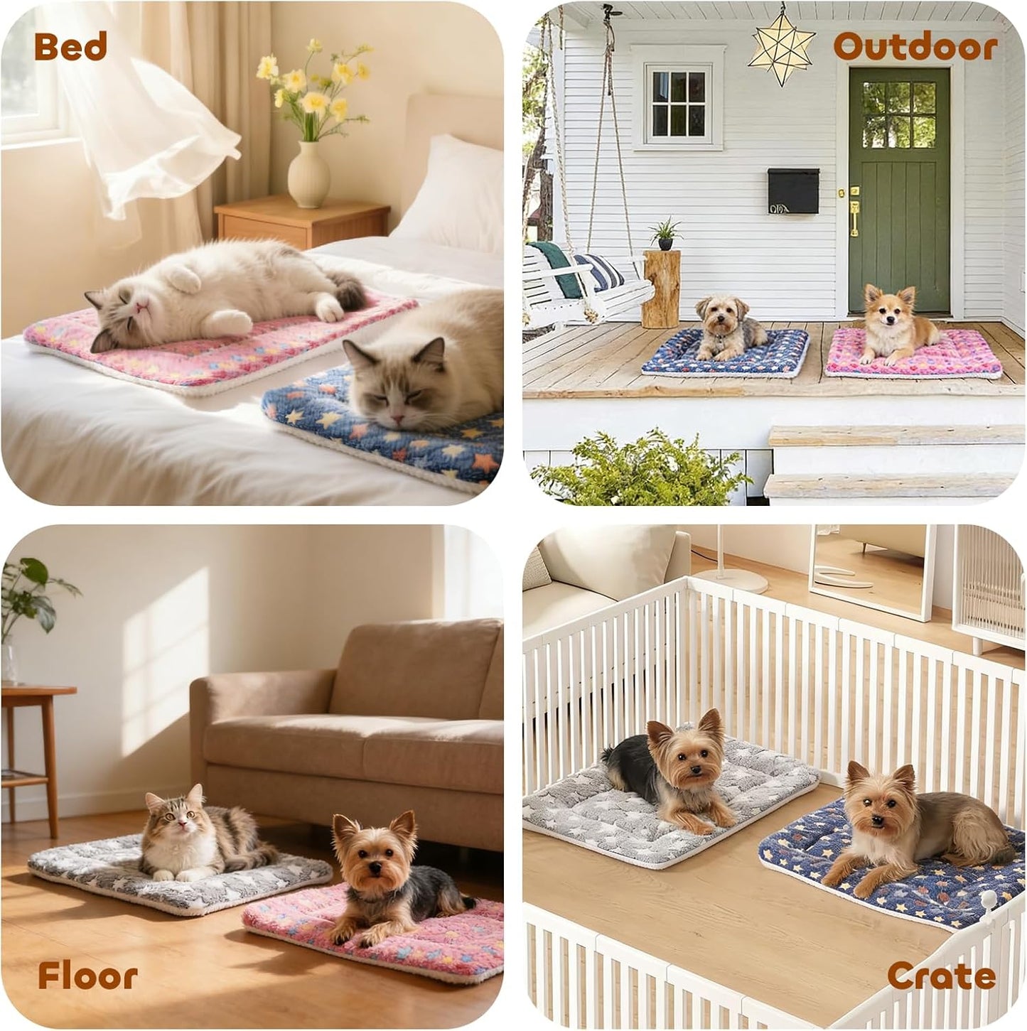 Ultra Soft Reversible Dog Bed Crate Pad with Star Print - Washable Pet Mat for Dogs and Cats, 29 x 21 Inches, Pink
