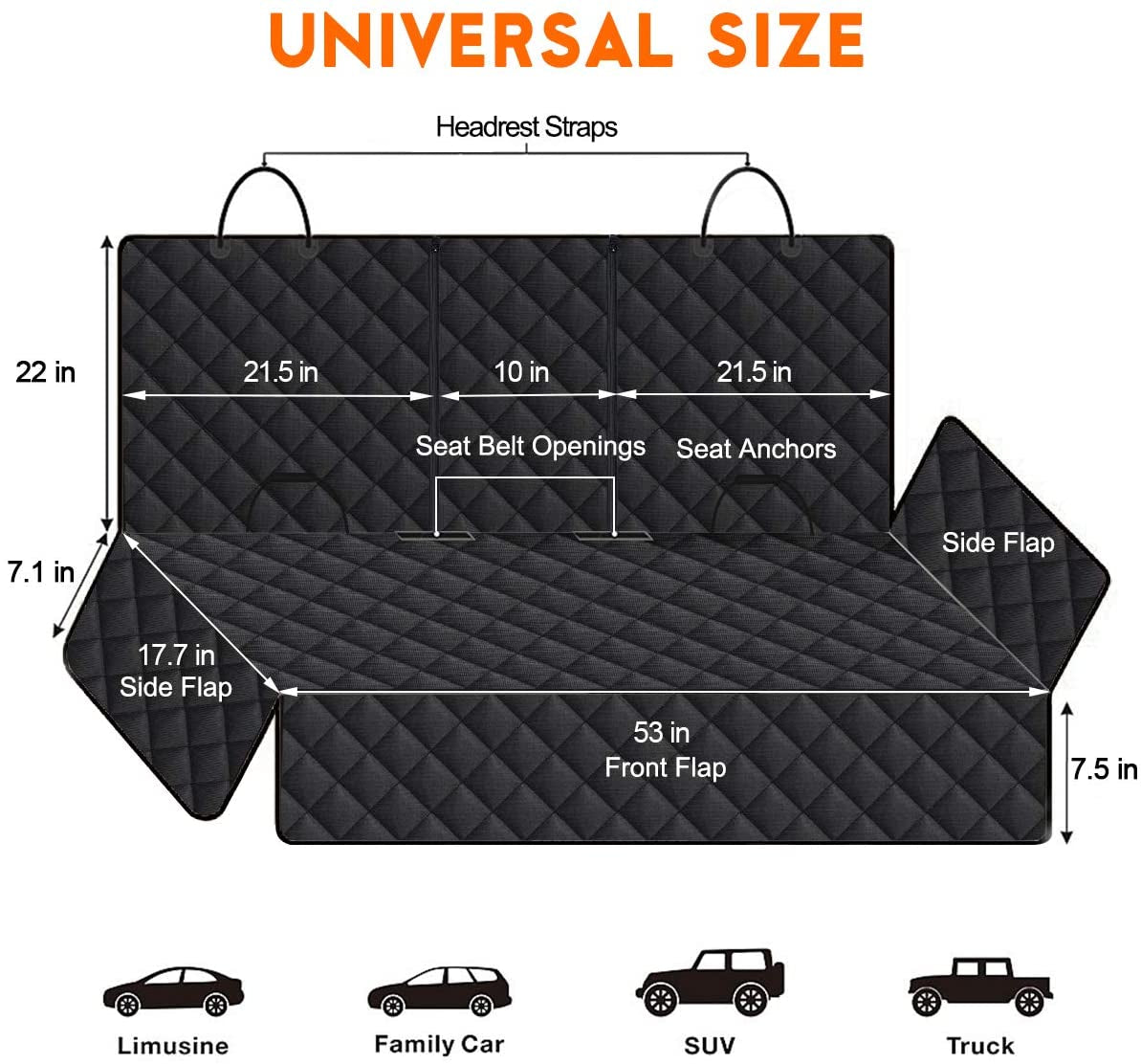 Premium Waterproof Dog Car Seat Cover - Non-Slip Bench Protector for Rear Seats, Compatible with Most Cars, SUVs, and Trucks - Black