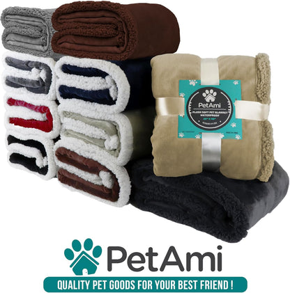Reversible Sherpa Fleece Dog Blanket for Medium to Large Pets, Soft Plush Couch Cover Protector, Machine Washable, 80x60, Taupe