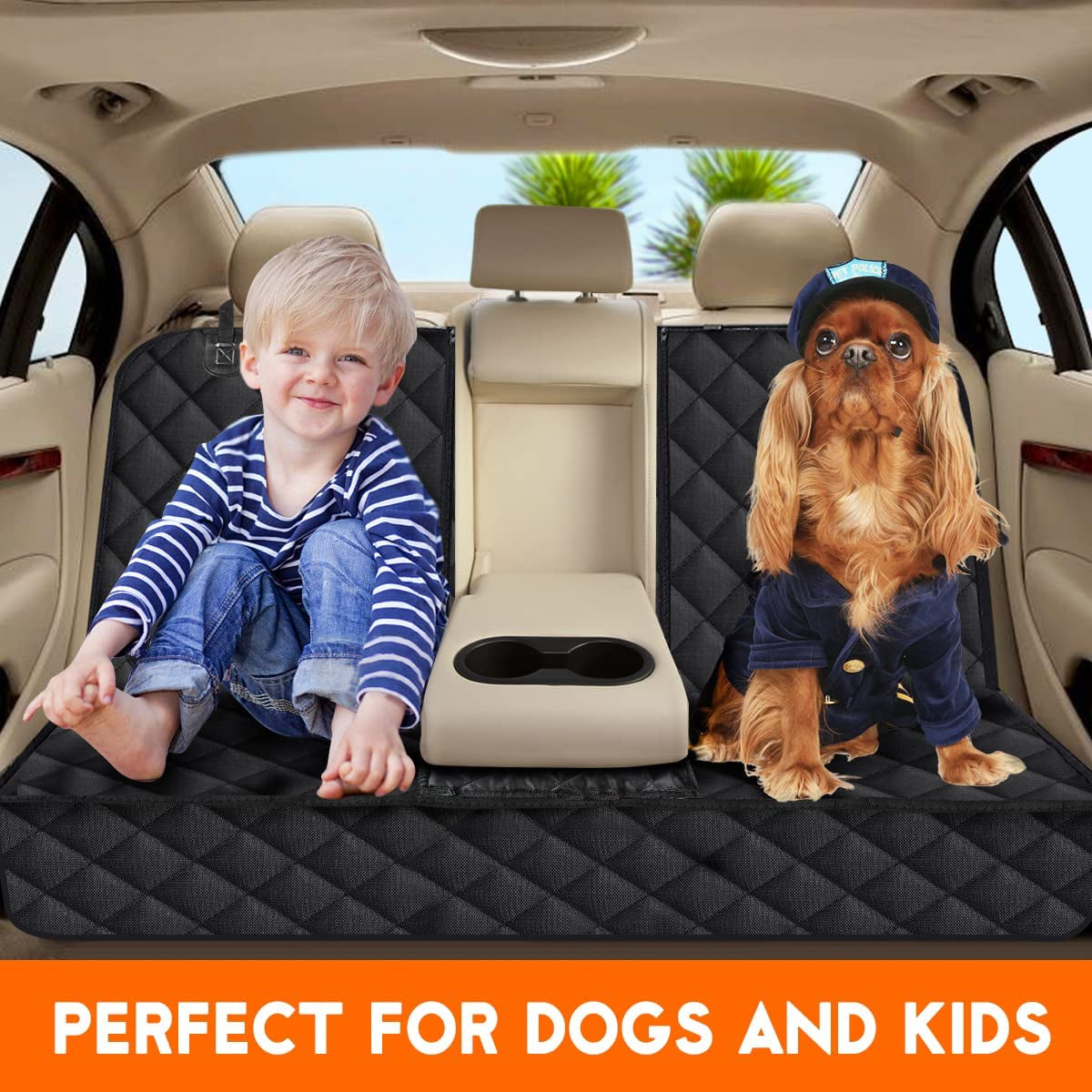 Premium Waterproof Dog Car Seat Cover - Non-Slip Bench Protector for Rear Seats, Compatible with Most Cars, SUVs, and Trucks - Black