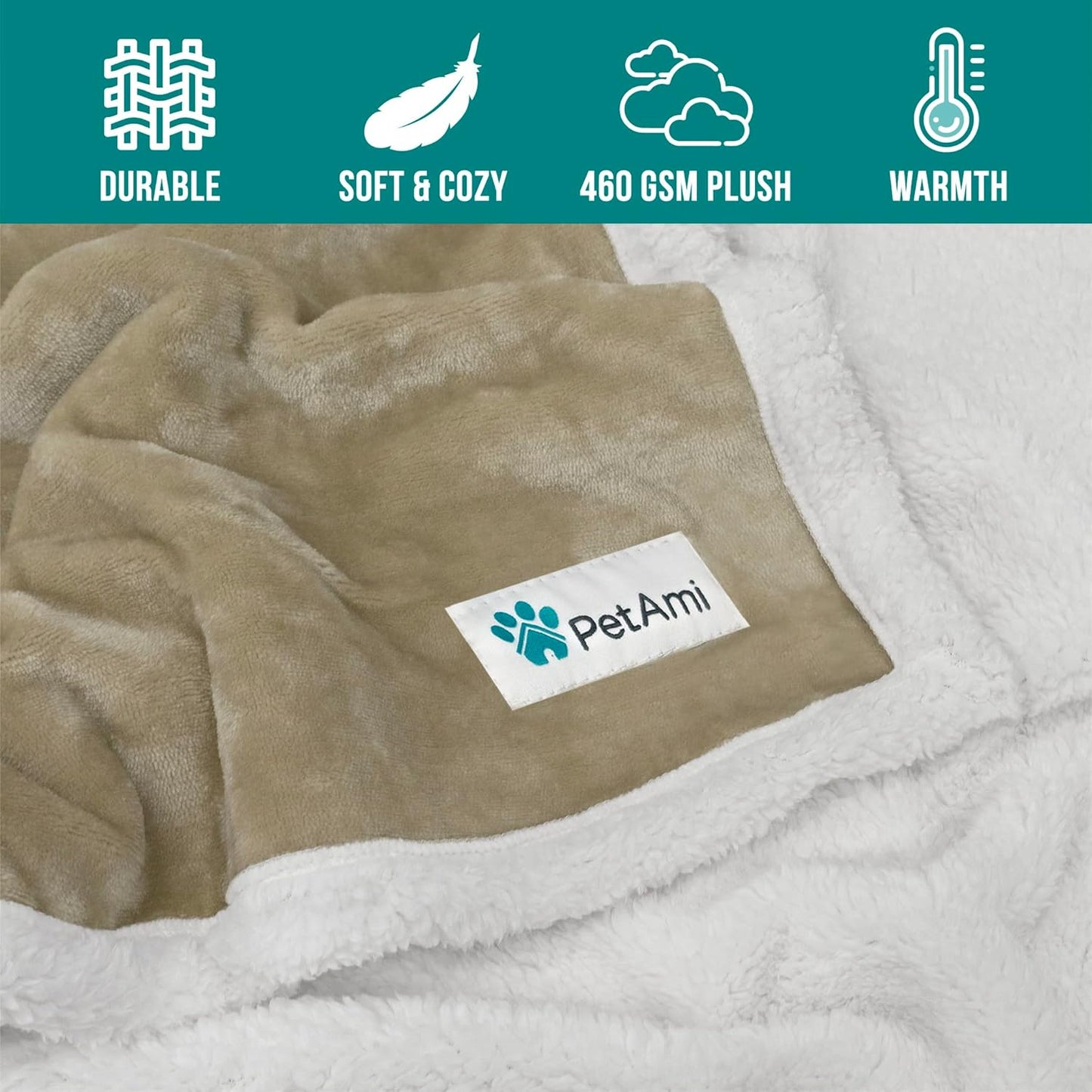 Reversible Sherpa Fleece Dog Blanket for Medium to Large Pets, Soft Plush Couch Cover Protector, Machine Washable, 80x60, Taupe