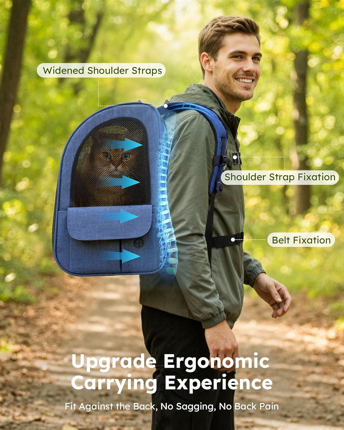 Expandable Cat Backpack Carrier for Small Pets up to 11 lbs, Featuring Breathable Mesh, Multi-Entry Design, and Lockable Zippers for Travel, Hiking, and Camping - Hands-Free, Blue