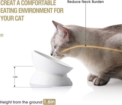 Elevated Ceramic Cat Bowls for Food and Water, Slanted Design for Spine Protection and Stress-Free Feeding, Backflow Prevention (White)
