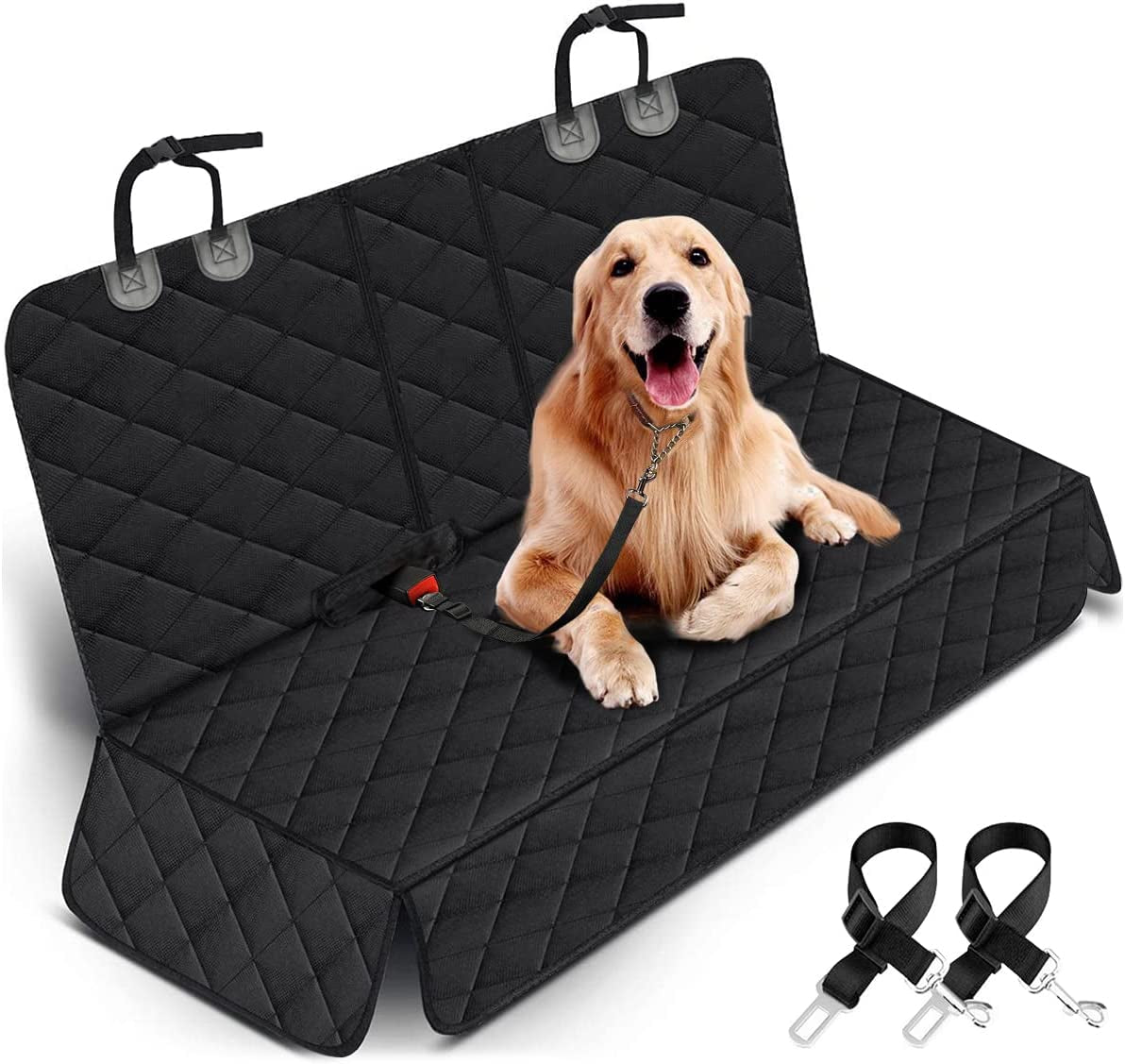 Premium Waterproof Dog Car Seat Cover - Non-Slip Bench Protector for Rear Seats, Compatible with Most Cars, SUVs, and Trucks - Black