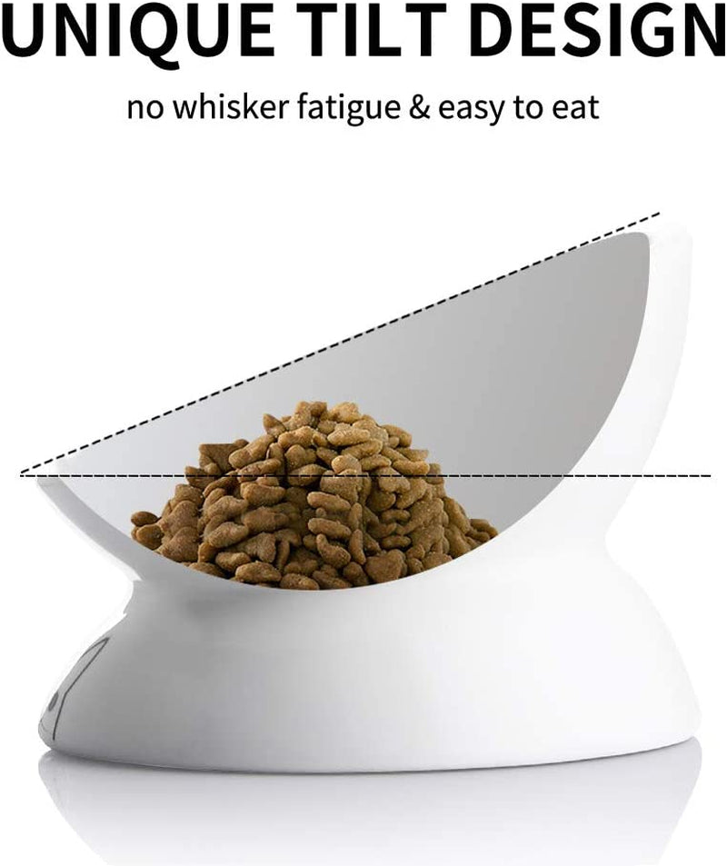 Elevated Ceramic Cat Bowls for Food and Water, Slanted Design for Spine Protection and Stress-Free Feeding, Backflow Prevention (White)