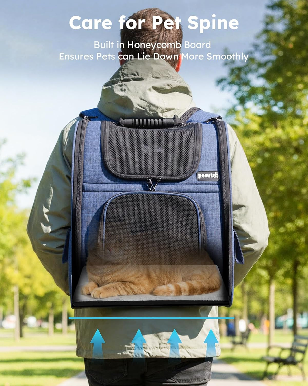 Expandable Cat Backpack Carrier for Small Pets up to 11 lbs, Featuring Breathable Mesh, Multi-Entry Design, and Lockable Zippers for Travel, Hiking, and Camping - Hands-Free, Blue