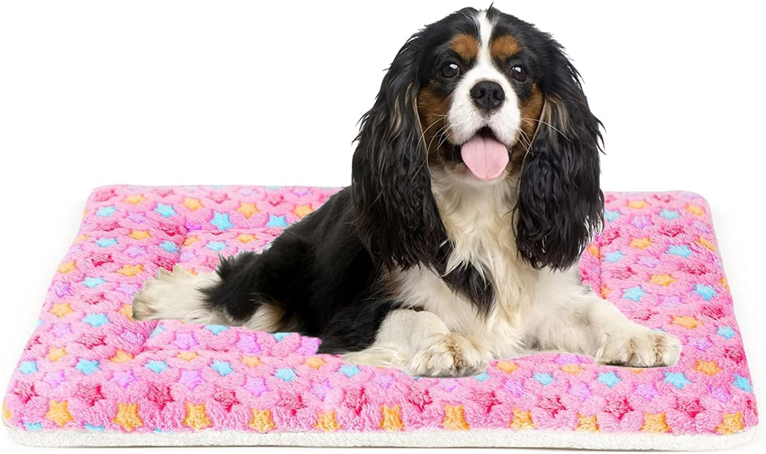Ultra Soft Reversible Dog Bed Crate Pad with Star Print - Washable Pet Mat for Dogs and Cats, 29 x 21 Inches, Pink
