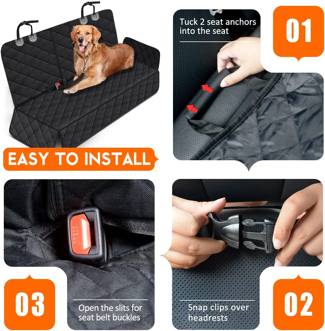 Premium Waterproof Dog Car Seat Cover - Non-Slip Bench Protector for Rear Seats, Compatible with Most Cars, SUVs, and Trucks - Black
