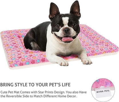 Ultra Soft Reversible Dog Bed Crate Pad with Star Print - Washable Pet Mat for Dogs and Cats, 29 x 21 Inches, Pink