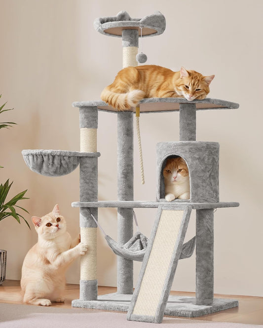 63.5-Inch Multi-Level Cat Tree Tower with Scratching Posts, Platforms, and Hammock - Activity Center for Cats and Kittens