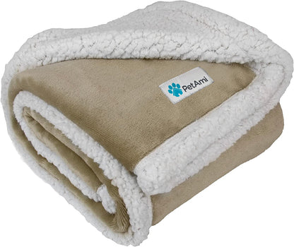 Reversible Sherpa Fleece Dog Blanket for Medium to Large Pets, Soft Plush Couch Cover Protector, Machine Washable, 80x60, Taupe
