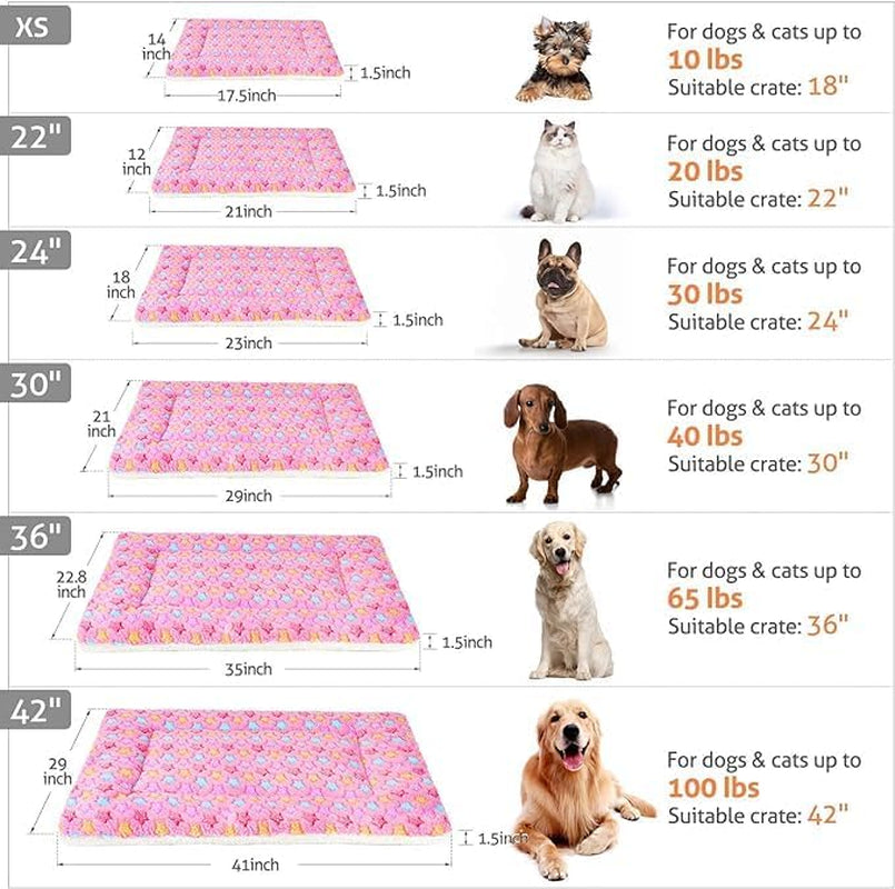 Ultra Soft Reversible Dog Bed Crate Pad with Star Print - Washable Pet Mat for Dogs and Cats, 29 x 21 Inches, Pink