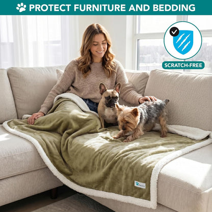 Reversible Sherpa Fleece Dog Blanket for Medium to Large Pets, Soft Plush Couch Cover Protector, Machine Washable, 80x60, Taupe